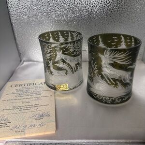 Egermann Czech Art Glass Deer Whiskey Glasses Limited Edition 1 of 10 COA